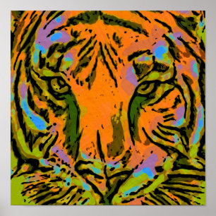 Pop Art TIGER HEAD + your backgr. & ideas Poster