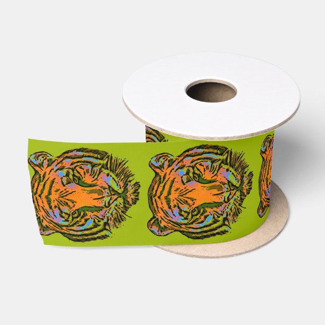 Pop Art TIGER HEAD + your backgr. & ideas Satin Ribbon (Spool)