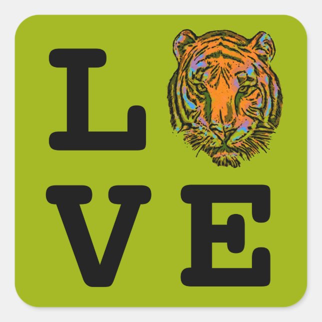Pop Art TIGER HEAD + your backgr. & ideas Square Sticker (Front)