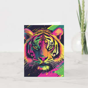 Pop Art Tiger Illustration with Neon Colors Holiday Card