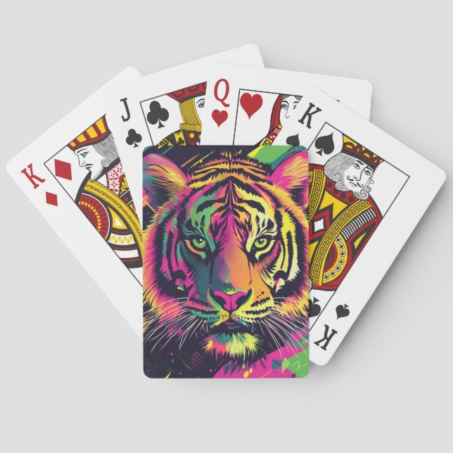Pop Art Tiger Illustration with Neon Colors Playing Cards (Back)
