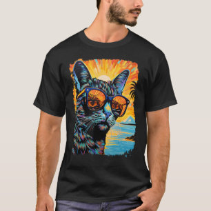 Pop Art Tortoiseshell Cat Hawaiian Beach Party T-Shirt