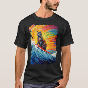 Pop Art Tortoiseshell Cat Paddle Board Surfing T-Shirt