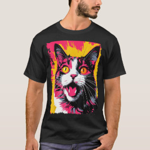 Pop Art Tortoiseshell Cat Pink T-Shirt
