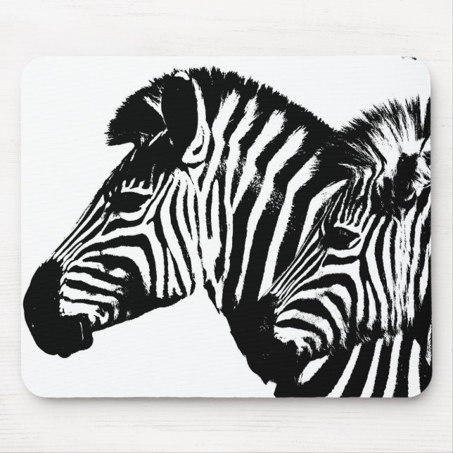 Pop Art Trendy Template Zebras Animals Black White Mouse Pad (Front)