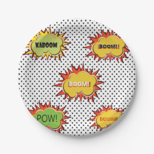 Pop art typography retro style theme design paper plate