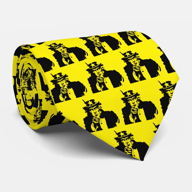 Pop Art Uncle Sam Bold Yellow Tie (Rolled)