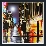 Pop Art Urban Night Street Scene Acrylic Art<br><div class="desc">A brightly coloured street scene of a rainy night in a city,  with people walking and standing,  surrounded by neon lights from shops.  This art will add colour and pizazz to any room!</div>