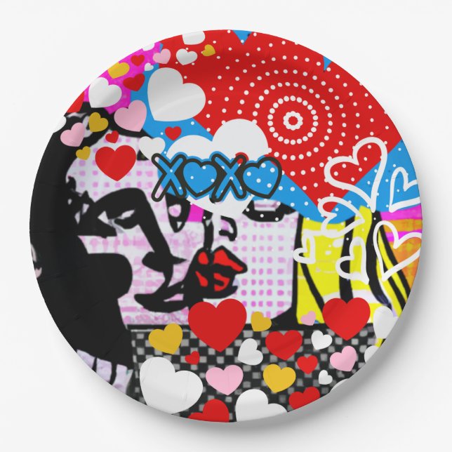 Pop Art Valentine Paper Plate (Front)