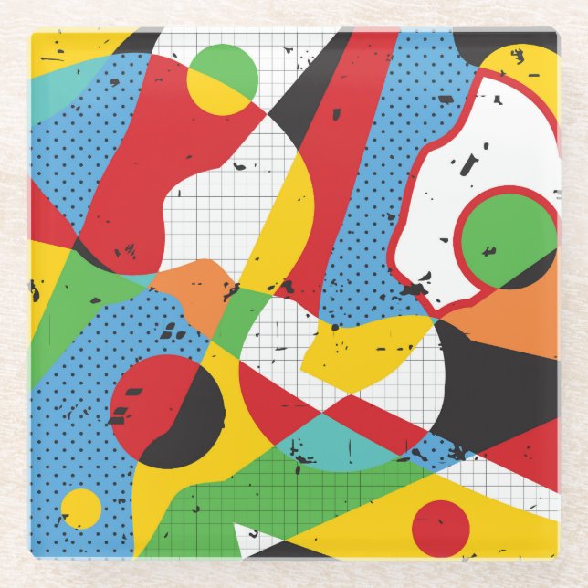 Pop Art, Vibrant Minimalism. Glass Coaster (Front)