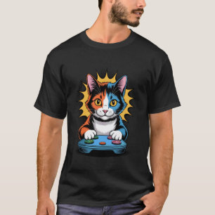Pop Art Video Game Calico Cat Gaming Funny Comic T-Shirt