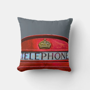 Pop Art Vintage London City Red Telephone Booth Cushion