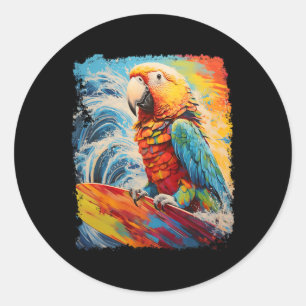 Pop Art Vintage Pet Bird Parrot Surfing Classic Round Sticker