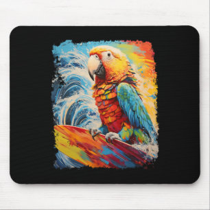 Pop Art Vintage Pet Bird Parrot Surfing Mouse Pad