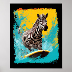 Pop Art Vintage Zoo Animal Zebra Surfing Poster