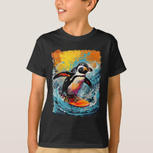Pop Art Vintage Zoo Bird Surfing Penguin T-Shirt
