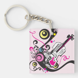 Pop Art Violin Abstract Musical Punk Rock Key Ring