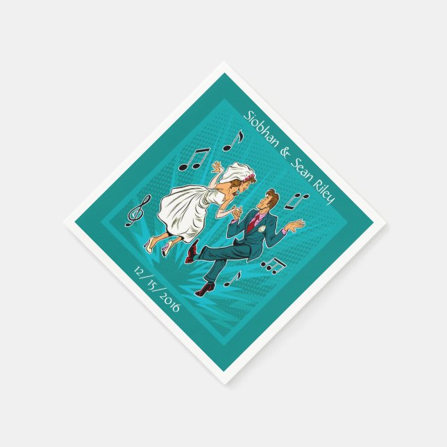 Pop Art Wedding Couple Dancing Cocktail Napkins (Corner)