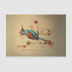 Pop art whimsical coloured bird decoupage tissue paper