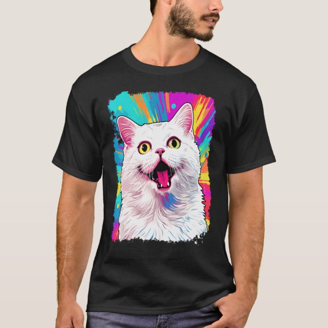 Pop Art White Cat T-Shirt (Front)