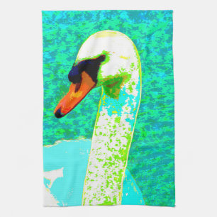 Pop Art White Swan Head Tea Towel
