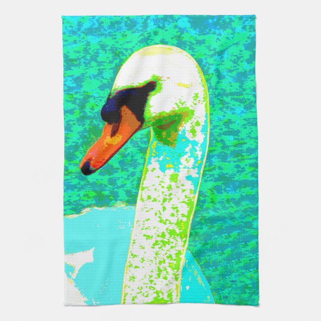 Pop Art White Swan Head  Tea Towel (Vertical)