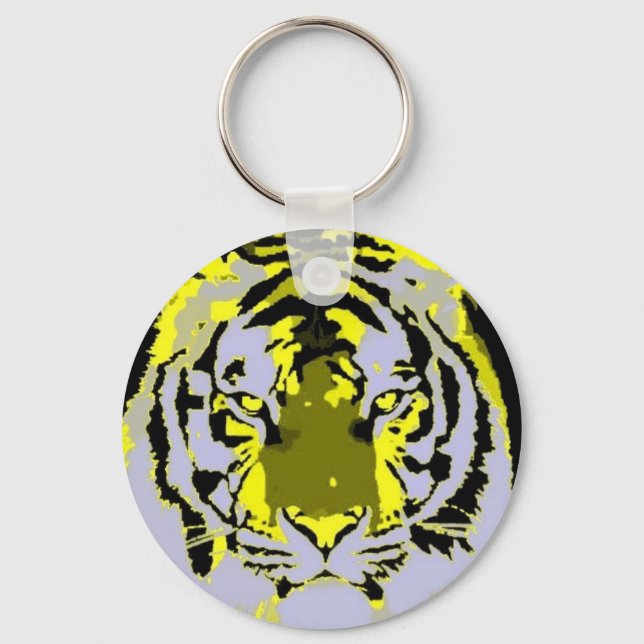 Pop Art Wild Tiger Look Key Ring (Front)