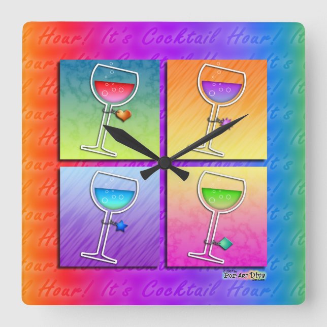 Pop Art WINE SQUARE WALL CLOCK (Front)