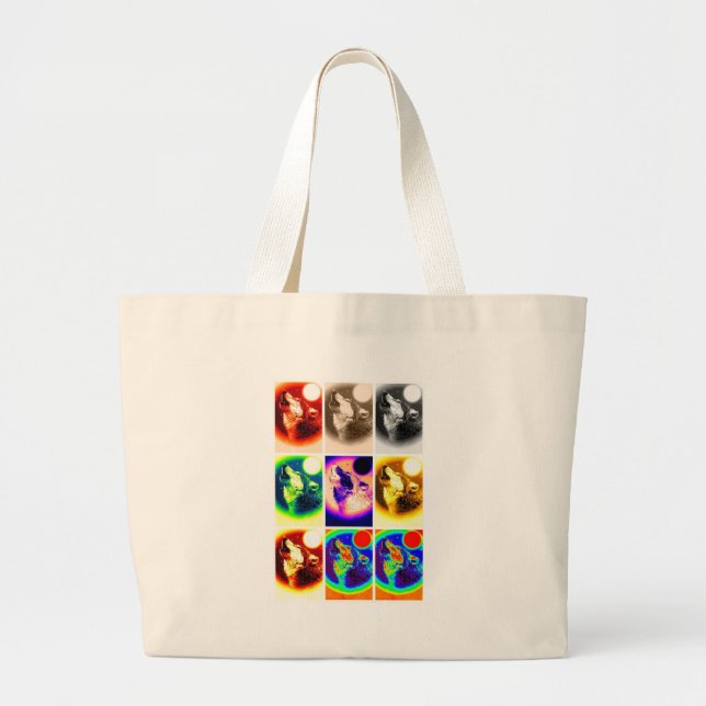 Pop Art Wolf Large Tote Bag (Front)