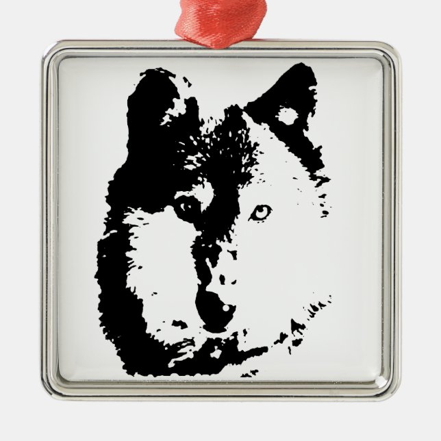 Pop Art Wolf Metal Tree Decoration (Front)