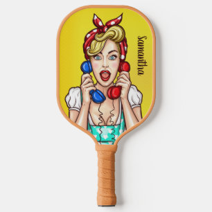 Pop Art Woman custom name Pickleball Paddle