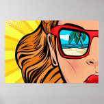 Pop Art Woman in Sunglasses  at Beach Poster<br><div class="desc">A cool pop art woman in sunglasses with the beach reflecting in her glasses. Great with a simple black frame.</div>