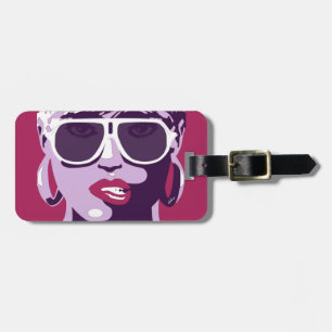 Pop Art Woman White Sunglasses Biting Pink Lips Luggage Tag