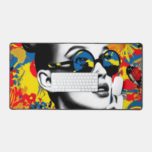 Pop art woman with sunglasses desk mat