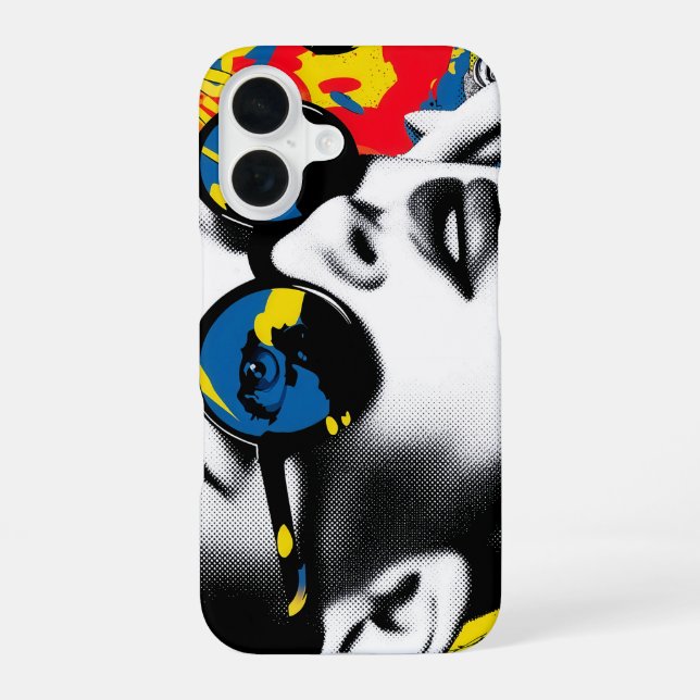 Pop art woman with sunglasses iPhone 16 case (Back)