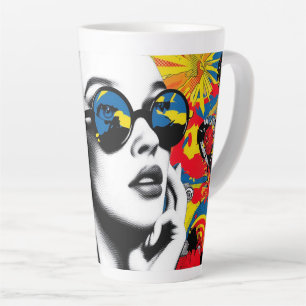 Pop art woman with sunglasses latte mug