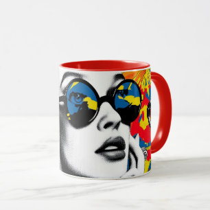 Pop art woman with sunglasses mug