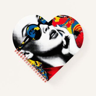 Pop art woman with sunglasses notebook