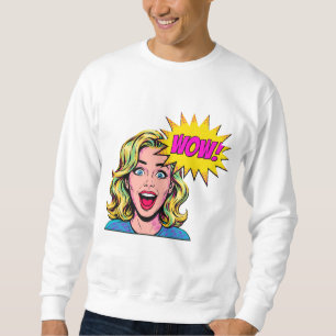 Pop Art Wow Girl Cyan Magenta Yellow Add Your Name Sweatshirt