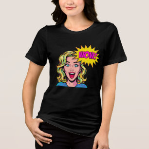Pop Art Wow Girl Cyan Magenta Yellow Add Your Name Tri-Blend Shirt