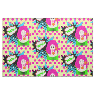 Pop Art WOW Girl On Phone Fabric