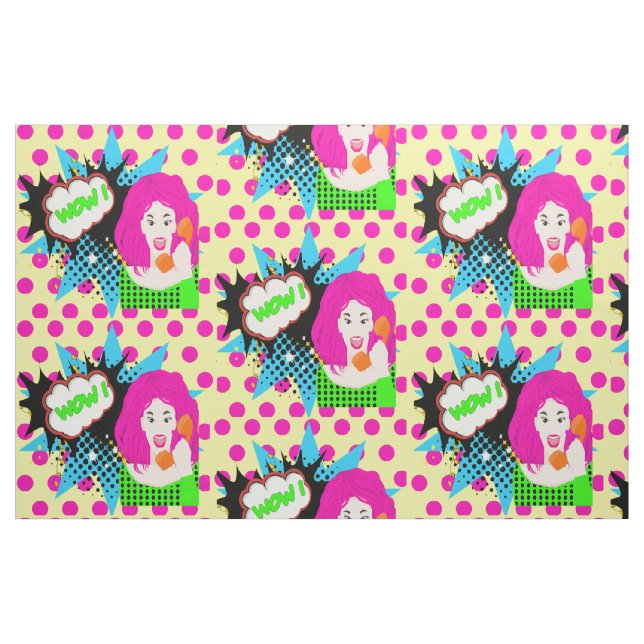 Pop Art WOW Girl On Phone Fabric (Fat Quarter)