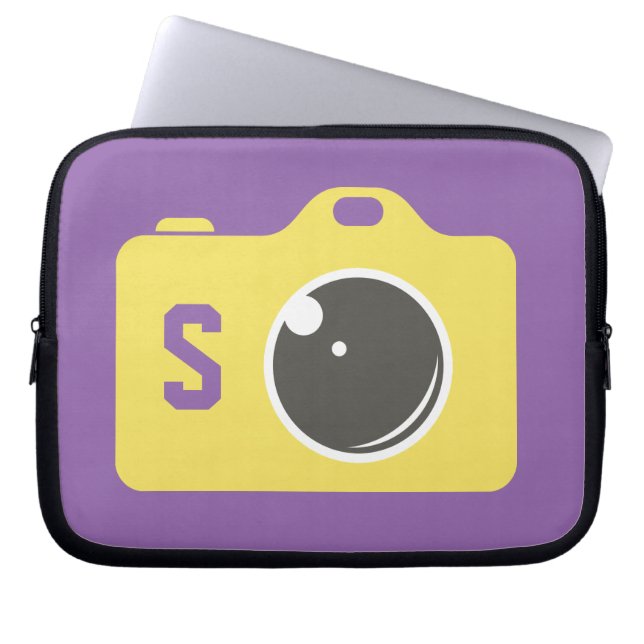Pop Art Yellow Camera Purple Monogram Laptop Sleeve (Front)