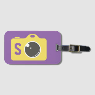 Pop Art Yellow Camera Purple Monogram Luggage Tag