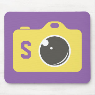 Pop Art Yellow Camera Purple Monogram Mouse Pad