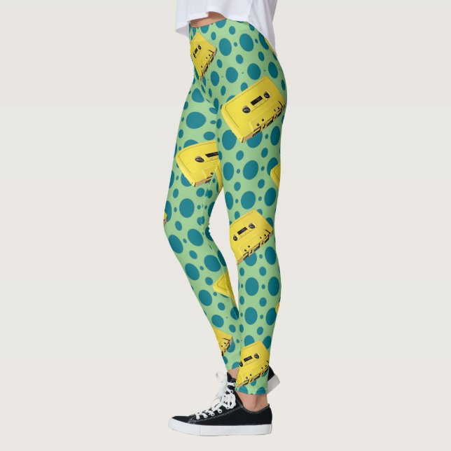 Pop Art Yellow Cassette Tape Leggings (Left)