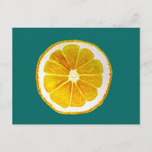 Pop art yellow lemon fruit original watercolour postcard