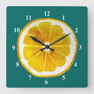 Pop art yellow lemon fruit original watercolour square wall clock