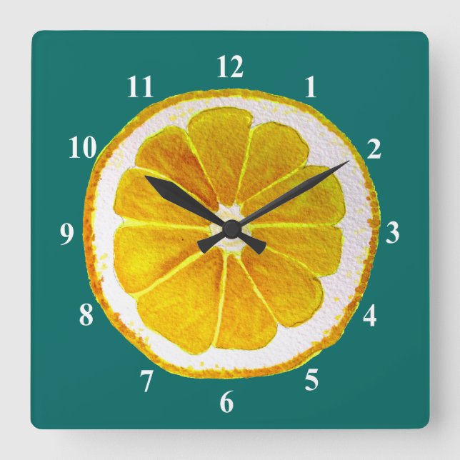 Pop art yellow lemon fruit original watercolour square wall clock (Front)