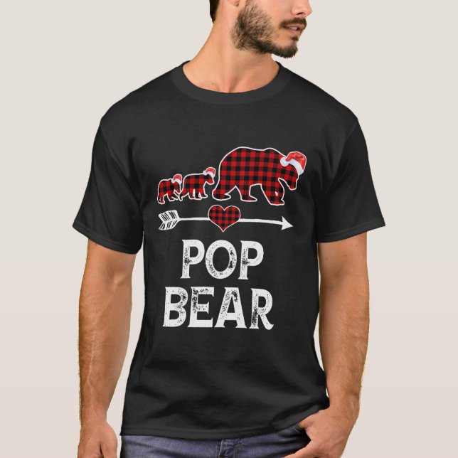 Pop Bear Christmas Pajama Red Plaid Buffalo Family T-Shirt (Front)